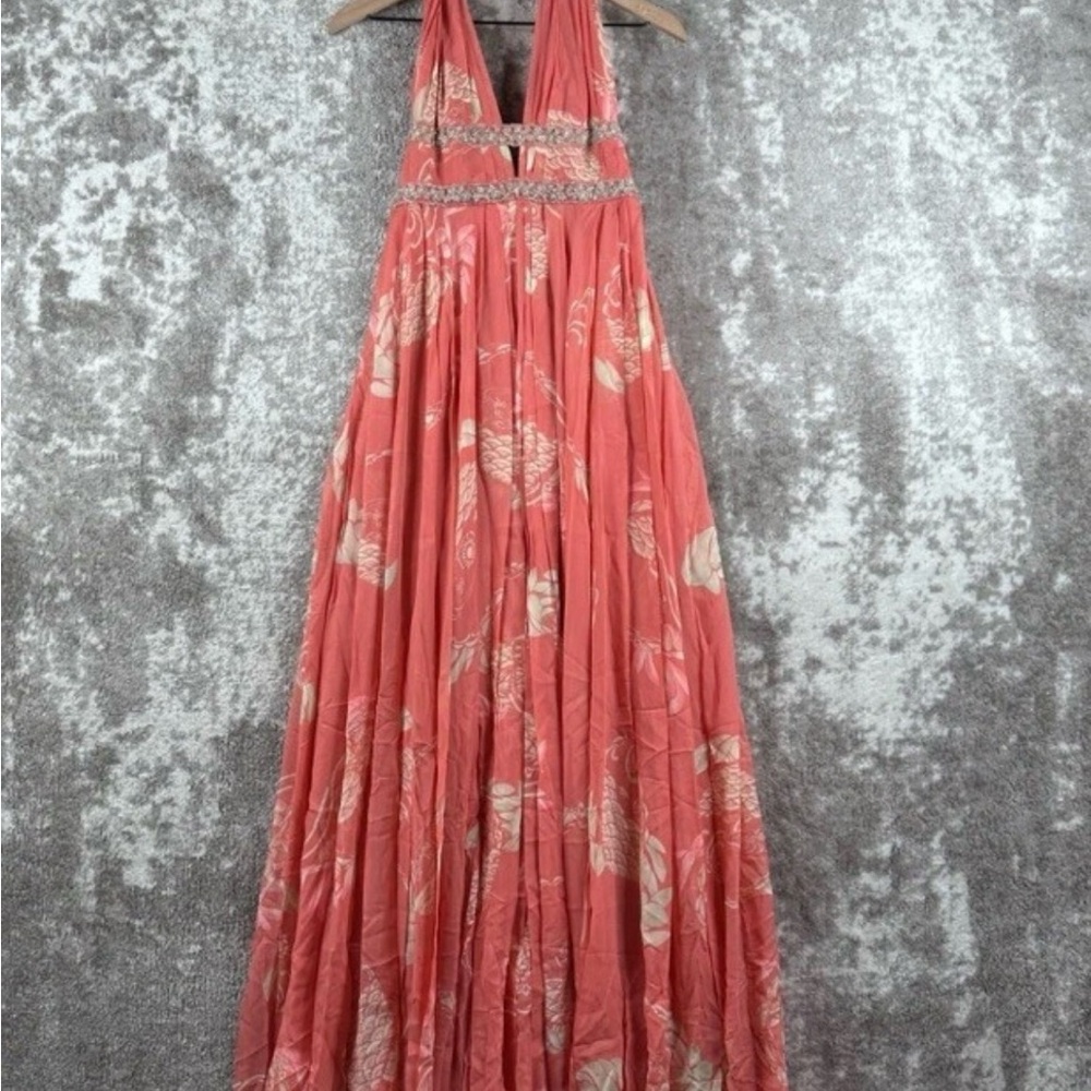 Elegant Backless Coral Floral Dress